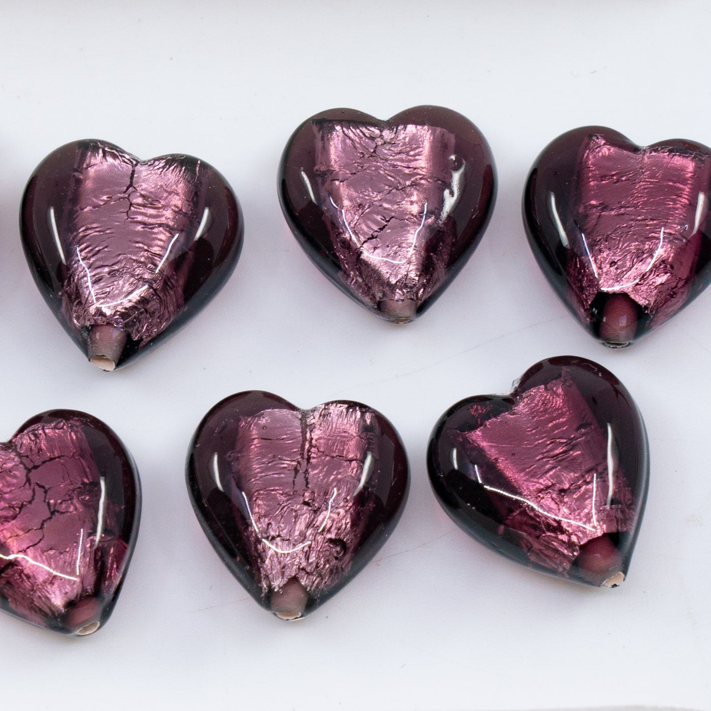 OUTLET 1 pcs Lampwork Handmade Heart Beads, 15 x 15 mm, Purple Silver (purple-silver), Glass, Czech Republic