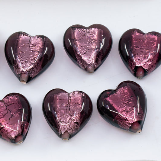 OUTLET 1 pcs Lampwork Handmade Heart Beads, 15 x 15 mm, Purple Silver (purple-silver), Glass, Czech Republic