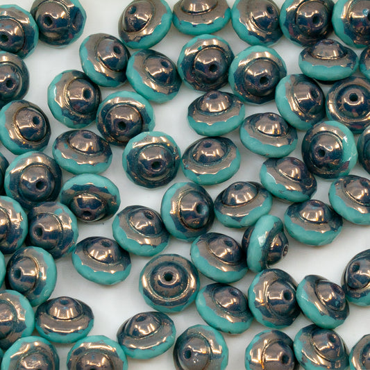 OUTLET 10g Faceted Special Cut Beads, 6 x 8 mm, Turquise Bronze (63120-14415), Glass, Czech Republic