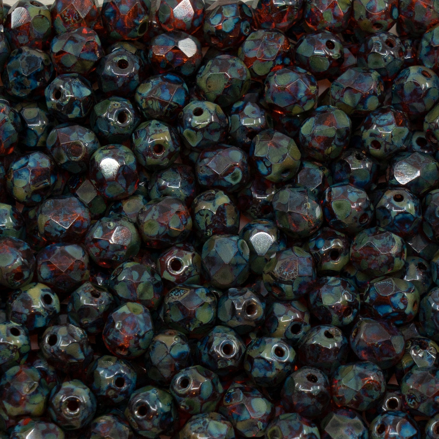 アウトレット（125g/250g）ファセットラウンドファイアポリッシュビーズ、透明オレンジトラバーチン（90020-86800）、ガラス、チェコ共和国