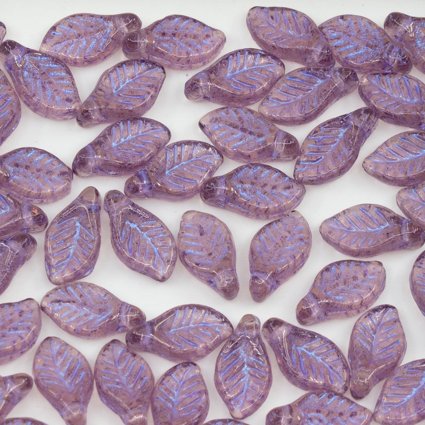 OUTLET 250g/50g Bay Leaf Beads, 6 x 12 mm, Transparent Light Amethyst Blue Purple Lined (20020-43809), Glass, Czech Republic