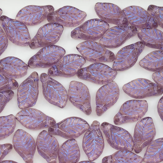 OUTLET 250g/50g Bay Leaf Beads, 6 x 12 mm, Transparent Light Amethyst Blue Purple Lined (20020-43809), Glass, Czech Republic