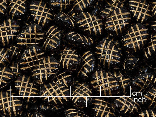 OUTLET 10克椭圆形交叉线珠子，10 x 7毫米，透明红金内衬（90110-54202），玻璃，捷克共和国