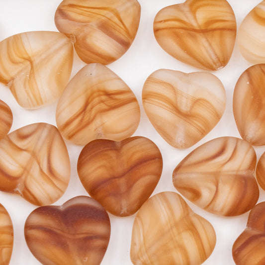 OUTLET 250g/50g Heart Beads, 15 x 16 mm, Beige Striped (BEIGE-STRIPED), Glass, Czech Republic