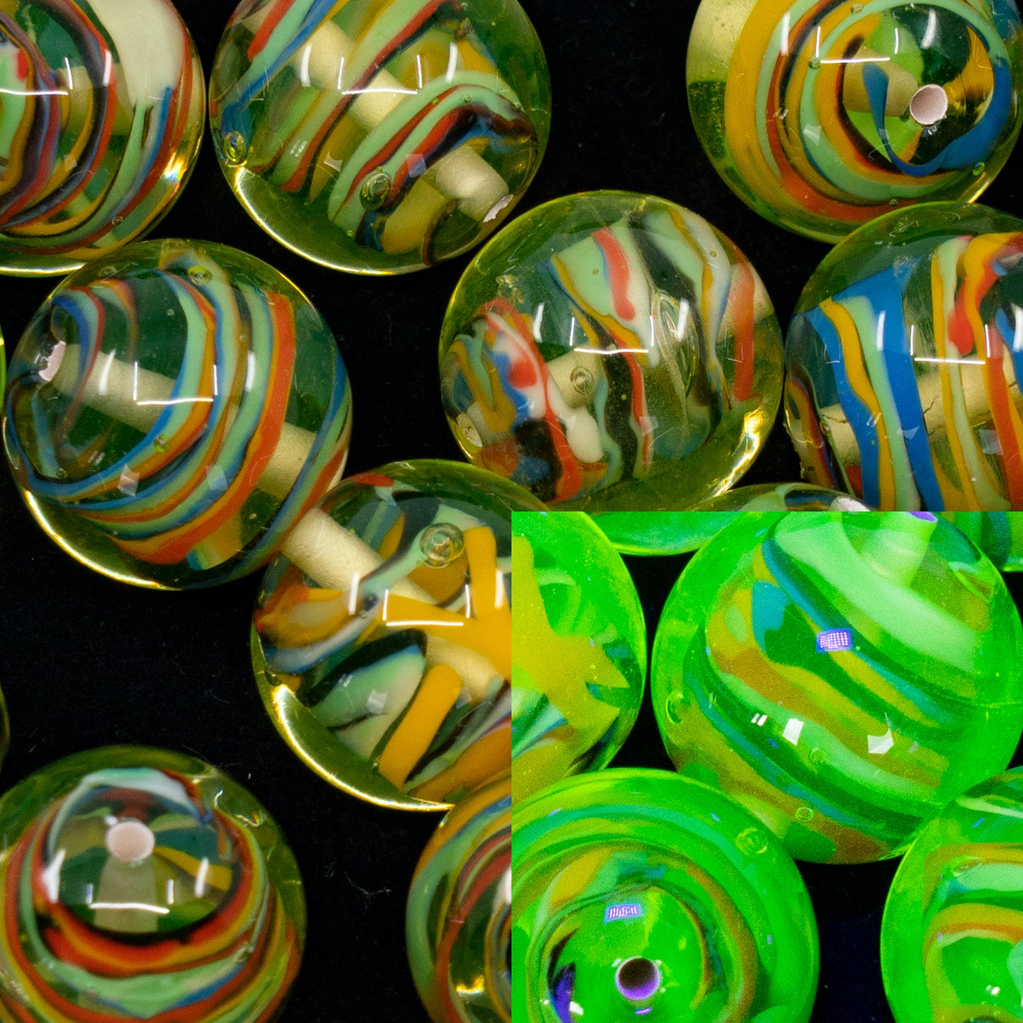 OUTLET 1 pcs Lampwork Round Beads, 16 x 16 mm, Transparent Yellow Multicolor (80130-multicolor), Glass, Czech Republic