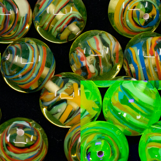 OUTLET 1 pcs Lampwork Round Beads, 16 x 16 mm, Transparent Yellow Multicolor (80130-multicolor), Glass, Czech Republic