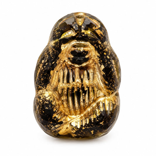 See No Evil Monkey Beads, Black Travertin Gold Lined (23980-86800-54202), Glass, Czech Republic