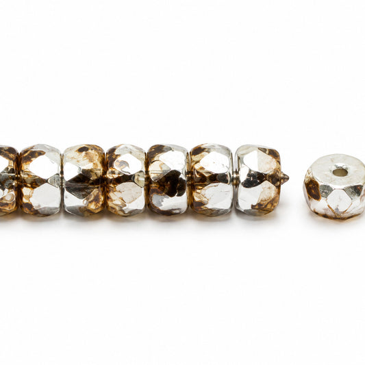 Faceted Special Cut Beads Rondelle, Transparent Orange Crystal Silver Half Coating (10060-27001), Glass, Czech Republic