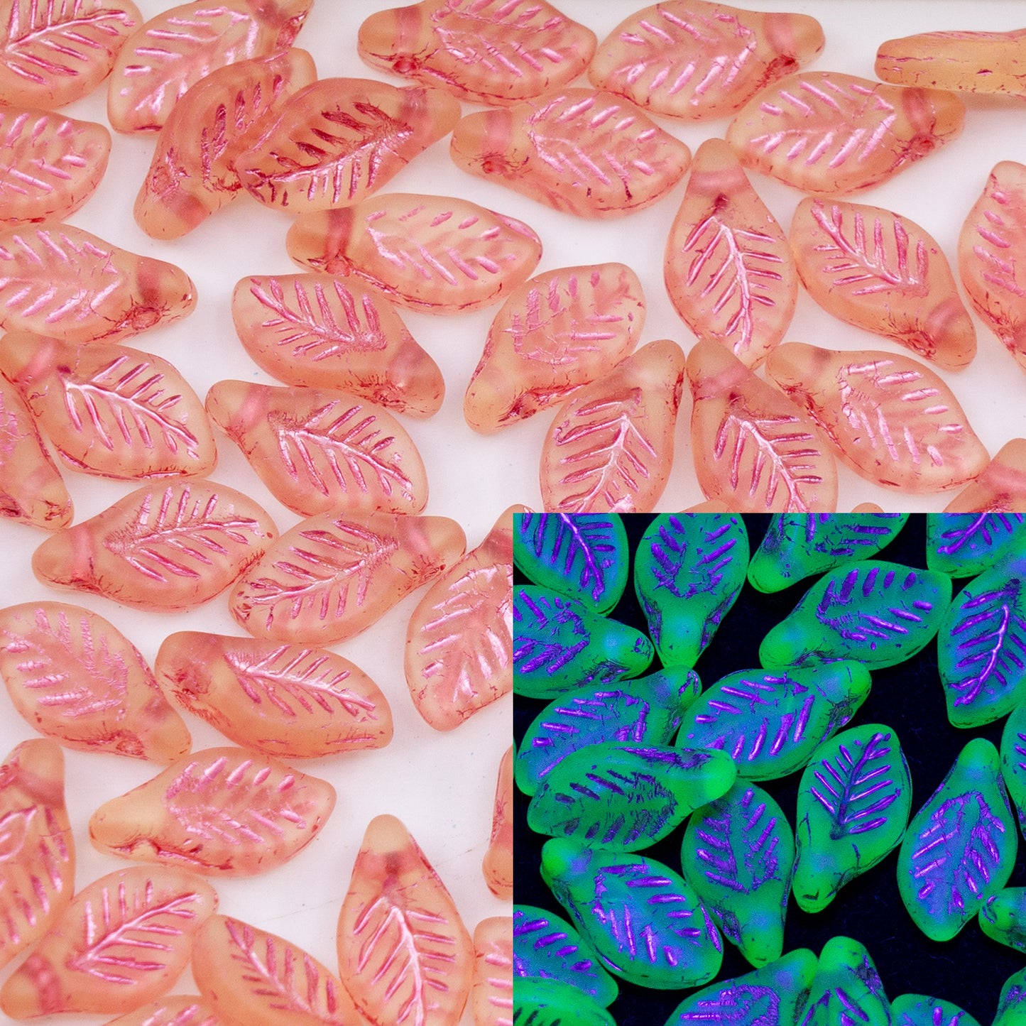 OUTLET 250g/50g Bay Leaf Beads, 6 x 12 mm, Transparent Yellow Matte Pink Lined (80130-84110-54321), Glass, Czech Republic