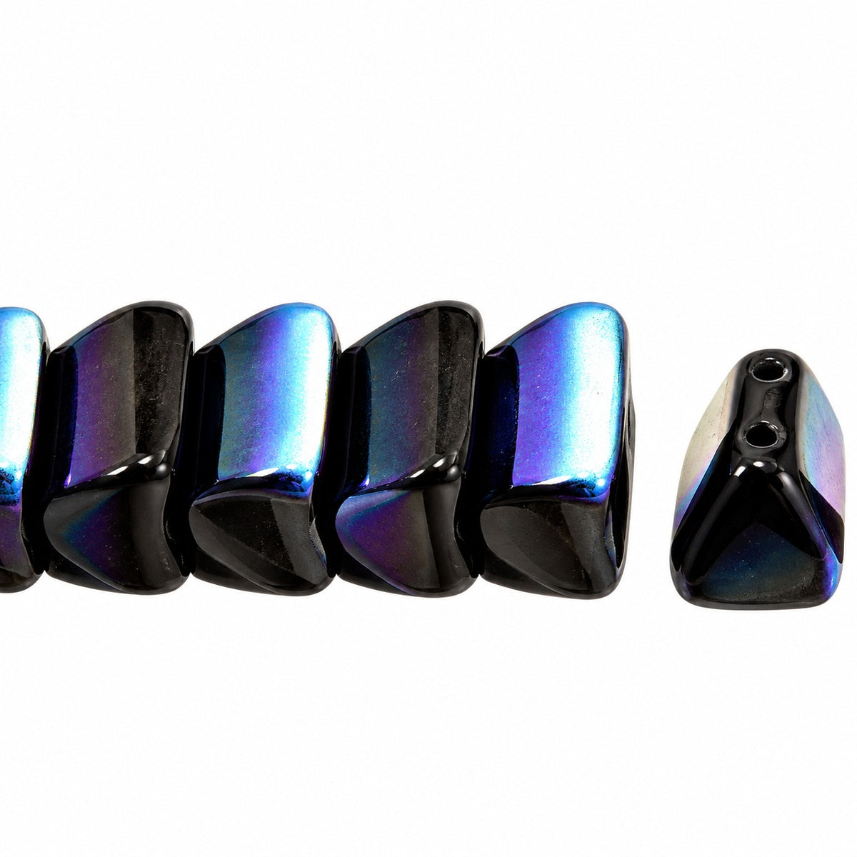 Roof 2-Hole Beads, Black Ab (23980-28701), Glass, Czech Republic