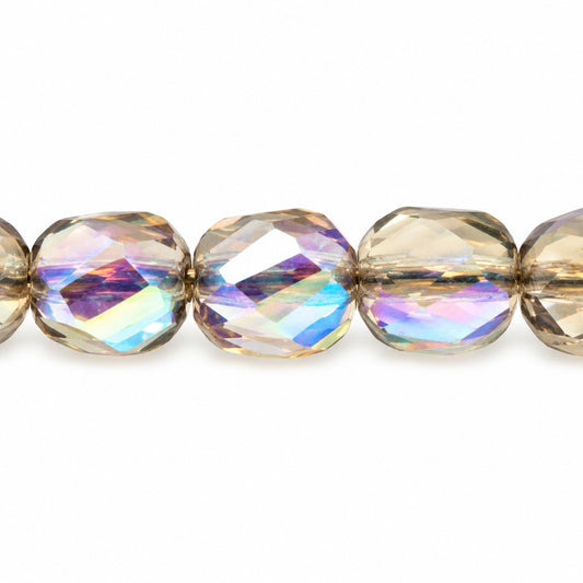 Shutter Cut Faceted Fire Polish Beads, Gray Ab (40000-28701), Glass, Czech Republic