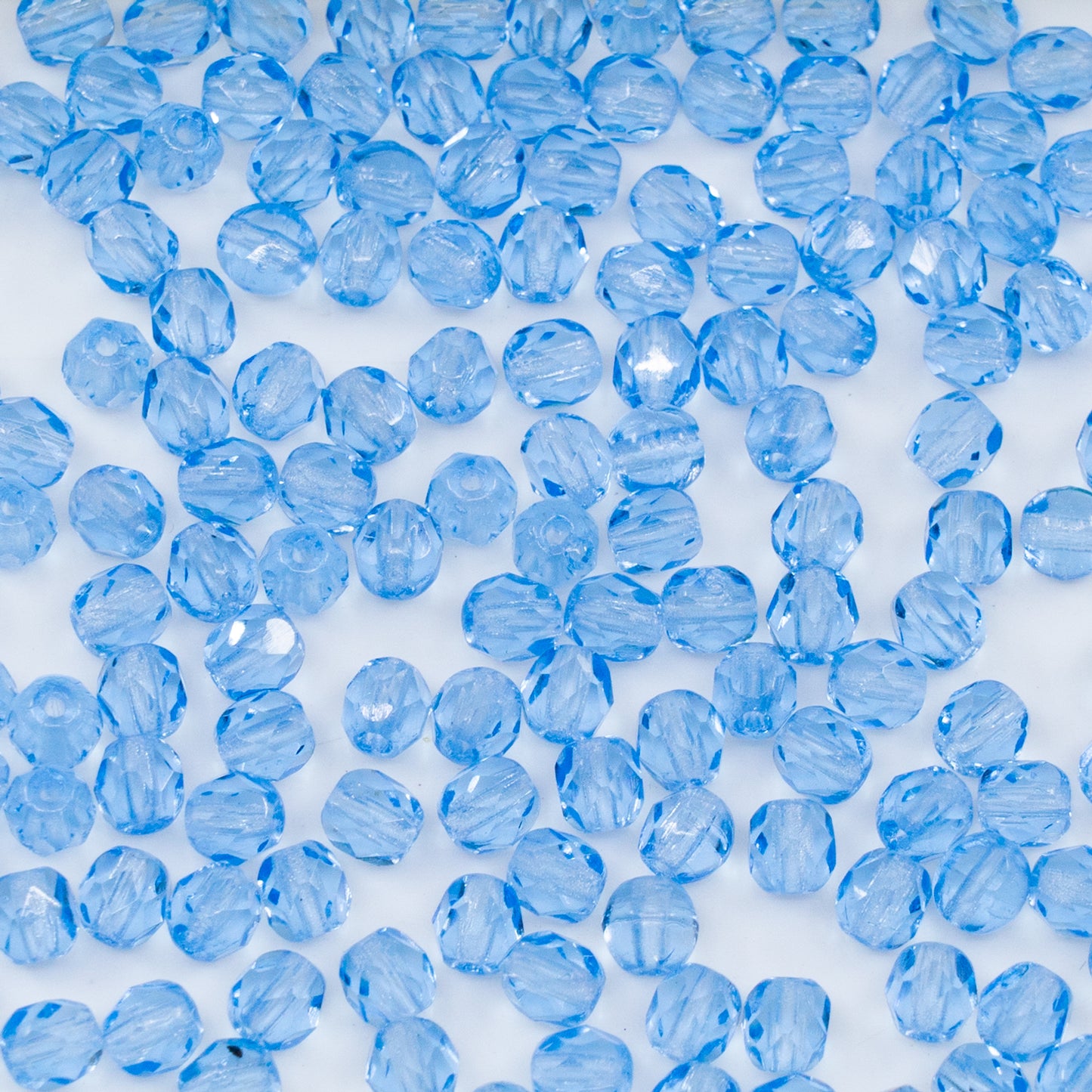 OUTLET 250g/50g Faceted Round Fire Polished Beads, 4 x 4 mm, Transparent Blue (30030), Glass, Czech Republic