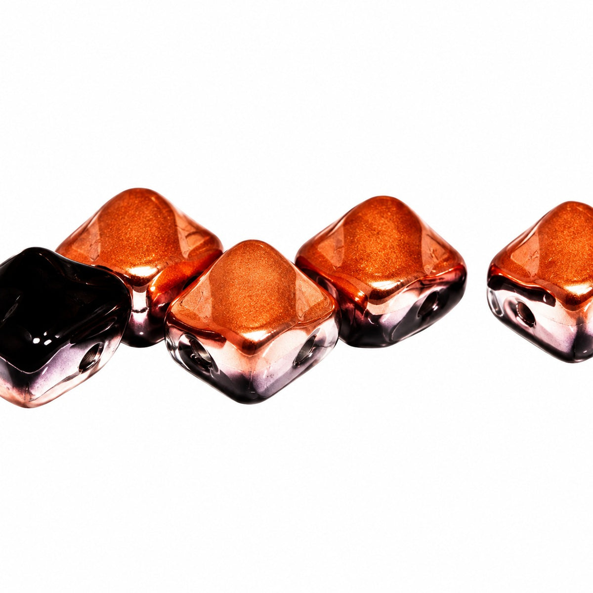 Silky 2-Hole Square Beads, Black Rose Gold Capri (23980-27101), Glass, Czech Republic