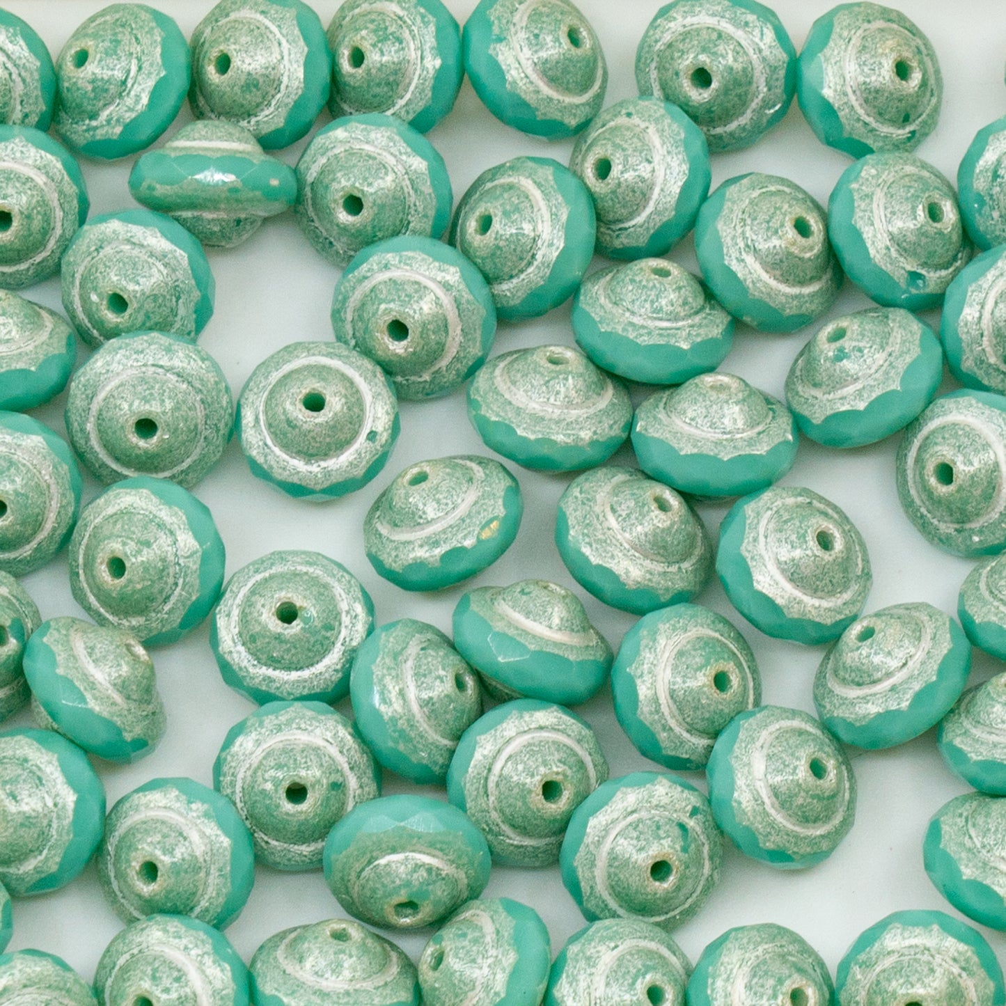 OUTLET 10g Faceted Special Cut Beads, 6 x 8 mm, Turquise Antique Silver Patina (63120-81002), Glass, Czech Republic
