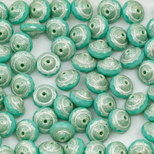 OUTLET 10g Faceted Special Cut Beads, 6 x 8 mm, Turquise Antique Silver Patina (63120-81002), Glass, Czech Republic