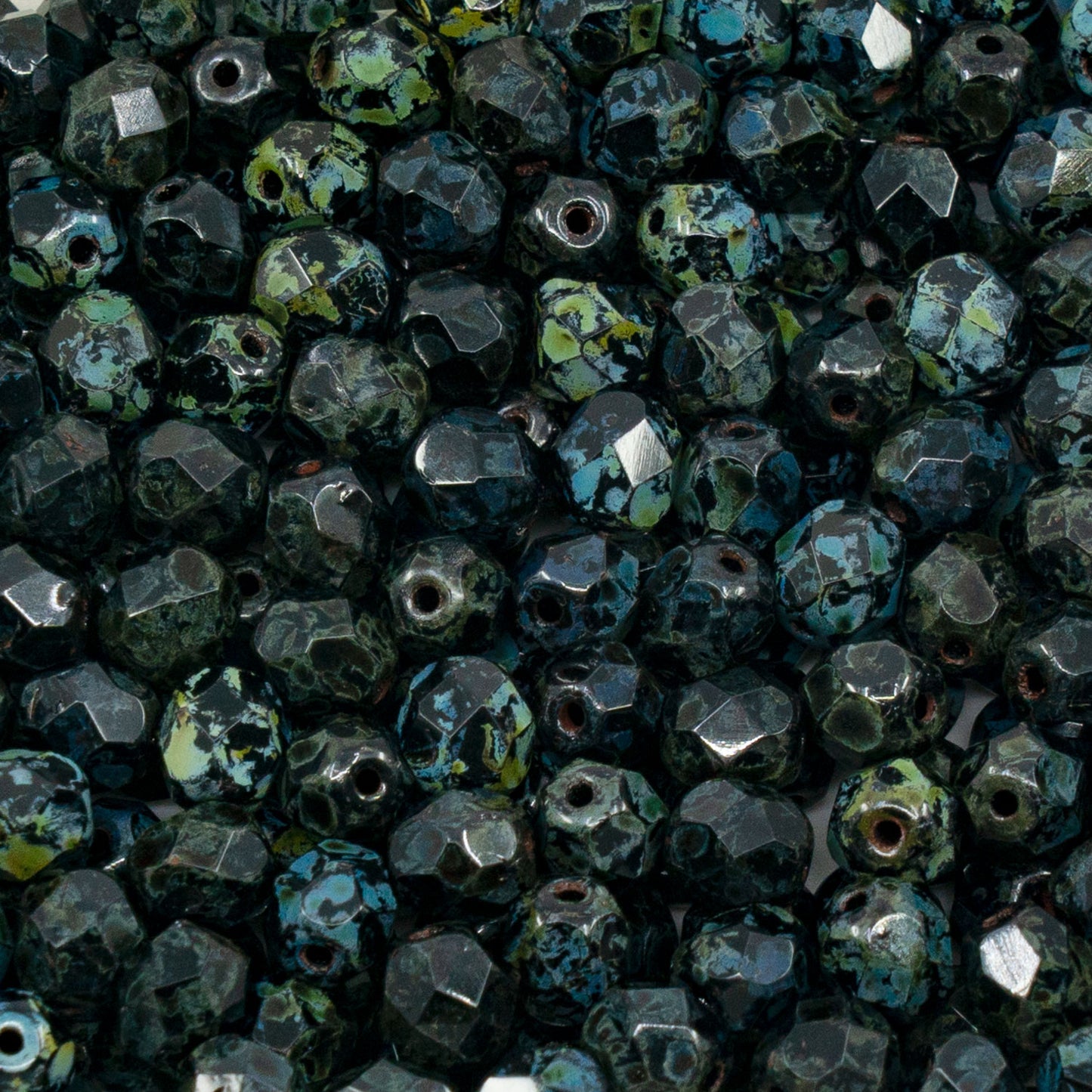 奥特莱斯 250克多面圆形火抛光珠，6 x 6毫米，黑色石灰华 (23980-86800)，玻璃，捷克共和国