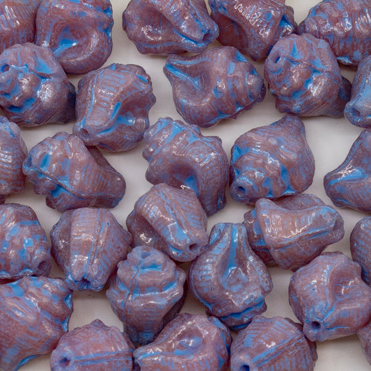 OUTLET 10 grams Murex Shell Beads, 15 x 12 mm, Opal Pink Light Blue Lined (71111-54308), Glass, Czech Republic