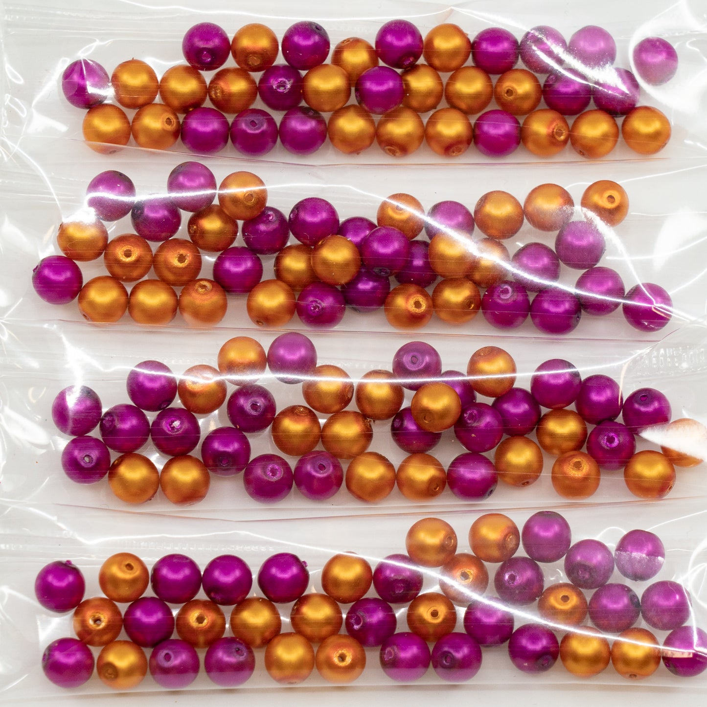 OUTLET 10 grams Round Druck Beads, 6 x 6 mm, Pink Orange Pearl Mixed Colors (pink-orange-pearl-mix), Glass, Czech Republic