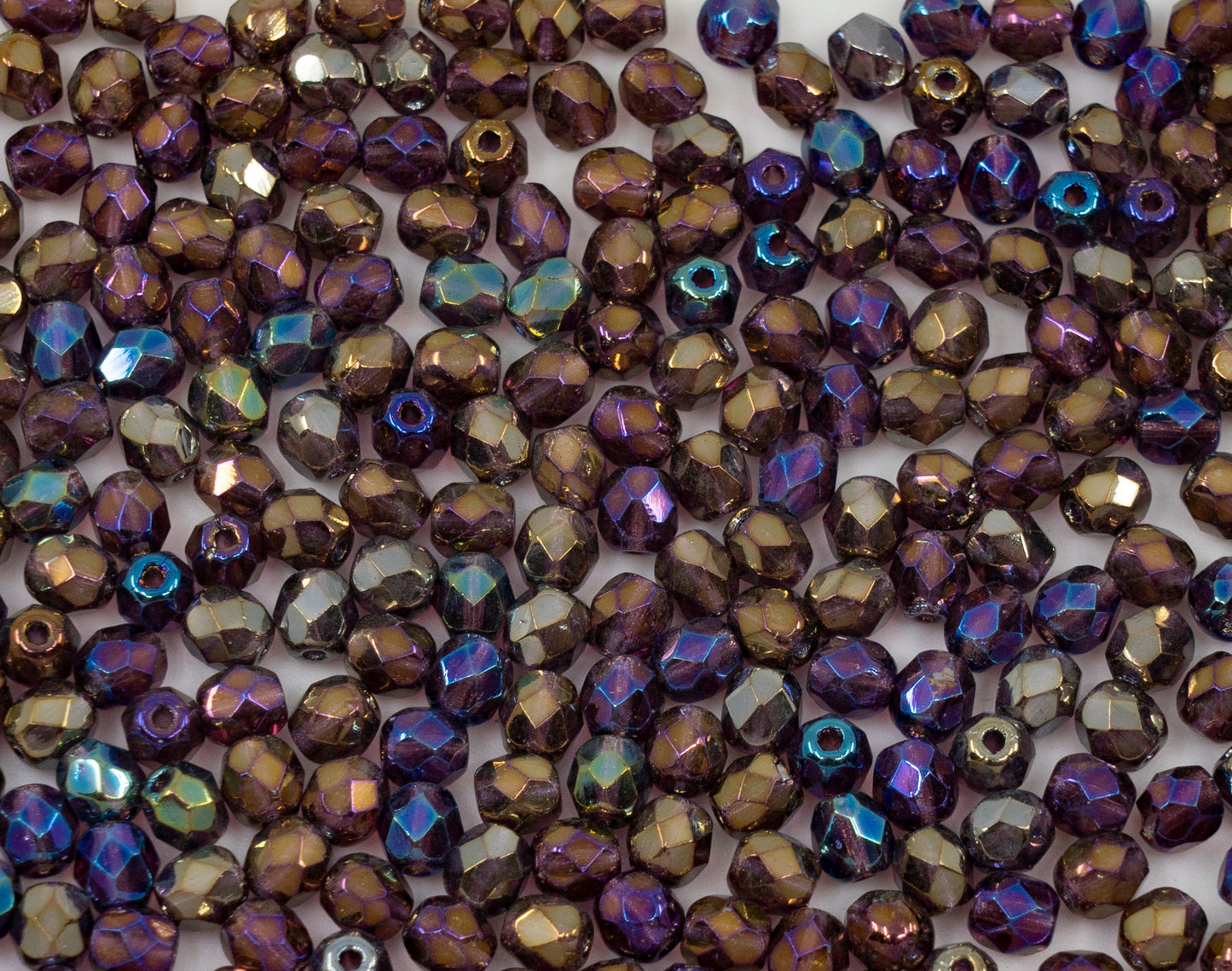 OUTLET 10 grams Faceted Round Fire Polished Beads, 4 x 4 mm, Black Purple Iris (23980-21495), Glass, Czech Republic