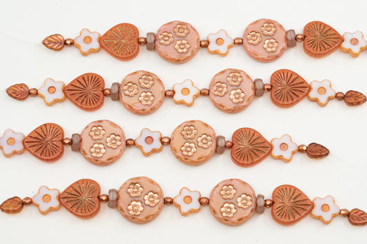 OUTLET 1 pc Stranded Bead Mix strand copper kiwi heart