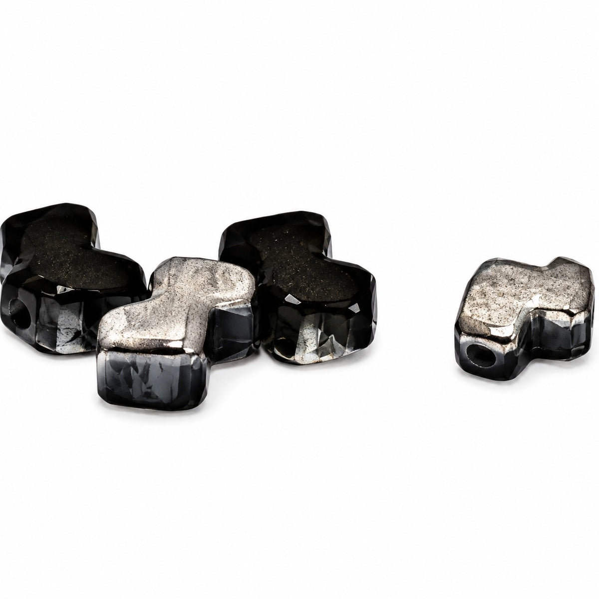2-Hole Pressed Beads, Black Chrom (23980-27401), Glass, Czech Republic