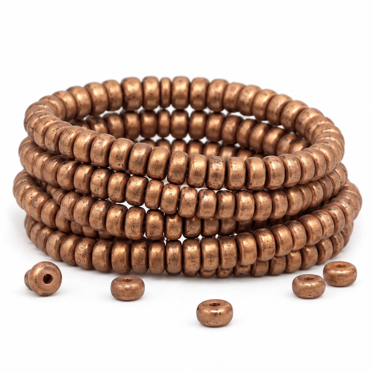 Flat Round Wheel Beads, Black Matte Bronze (23980-84110-14415), Glass, Czech Republic