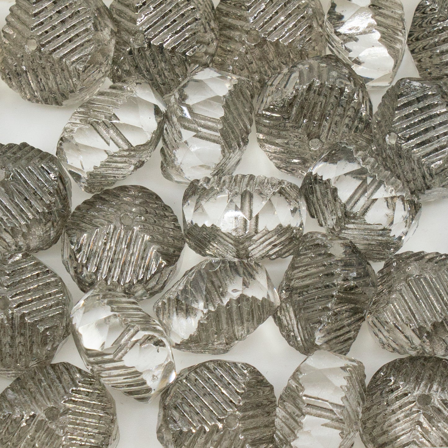 アウトレット 10グラム ファセット加工スペシャルロンデルビーズ ファイアポリッシュ 10 x 14 mm クリスタルプラチナ (00030-13702) ガラス チェコ共和国