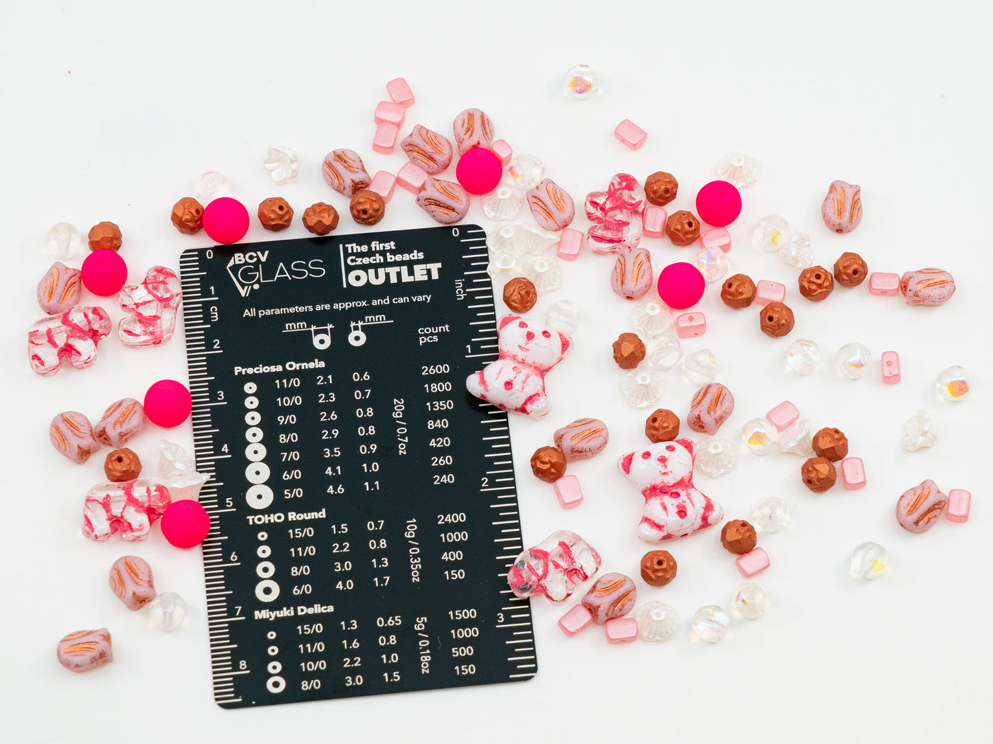 LIMITED Mix of Czech Glass Beads, Hand Made Set Kit, Crystal AB Pink Cute Bear Beads