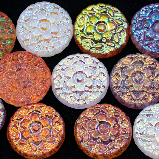 OUTLET 10 grams Spring Flower Round Beads, 18 x 18 mm, Crystal Pink Mixed Colors (crystal-pink-mix), Glass, Czech Republic