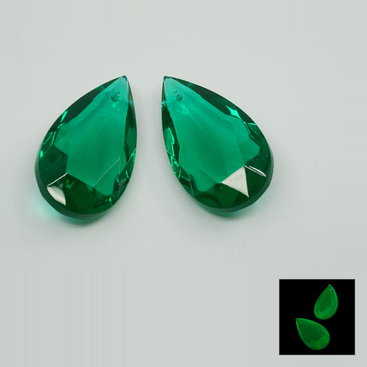 1 pc Uranium Chandelier Trimming Teardrop Pendant (approx. 50x30mm), Emerald Green, Hand Cut and Polished Glass, Czech Republic, OUTLET