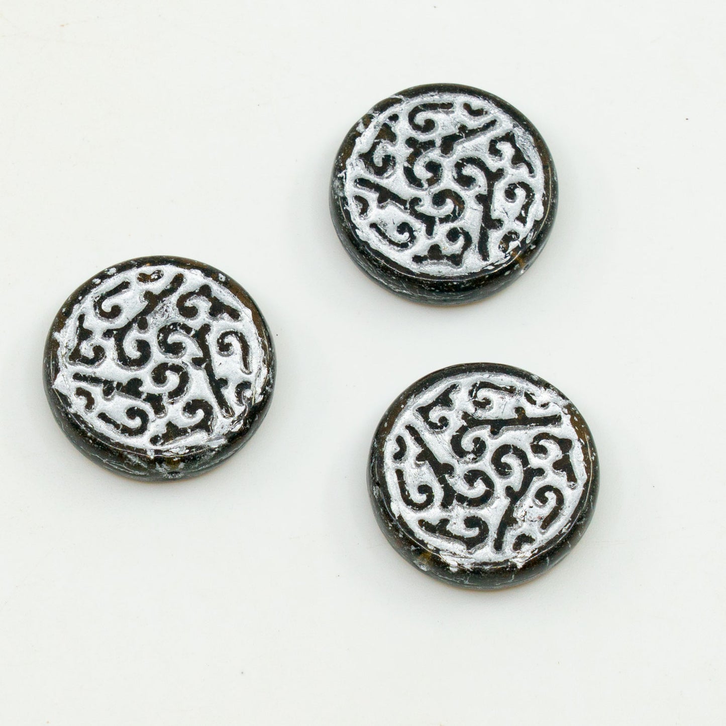 奥特莱斯 10克圆形硬币，饰有压花珠，20 x 20毫米，透明棕色银衬（10090-81403），玻璃，捷克共和国