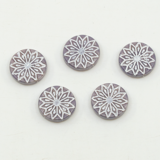 アウトレット 10グラム 折り紙フラワービーズ、18 x 18 mm、バイオレットムーンライトホワイトライン（26016-46401）、ガラス、チェコ共和国