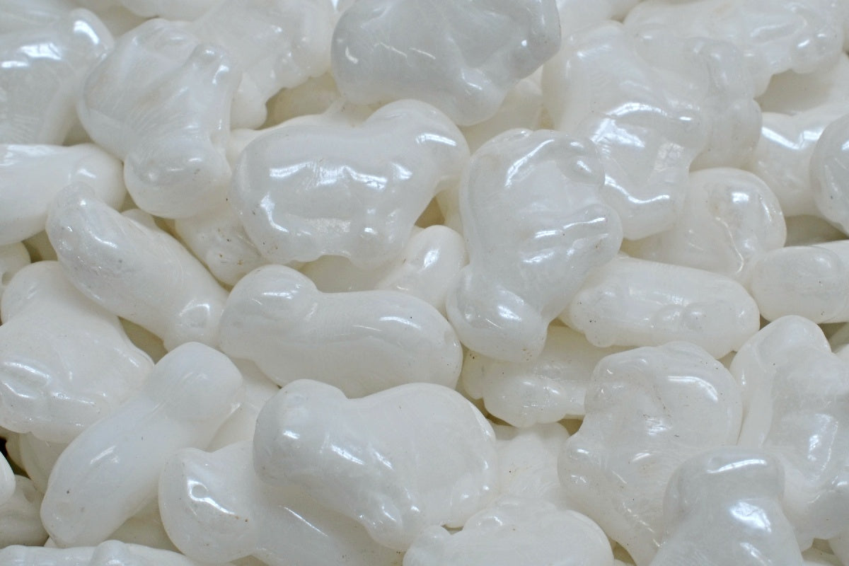 Sheep Pressed Beads, White Rainbow Iris (02010-21402), Glass, Czech Republic