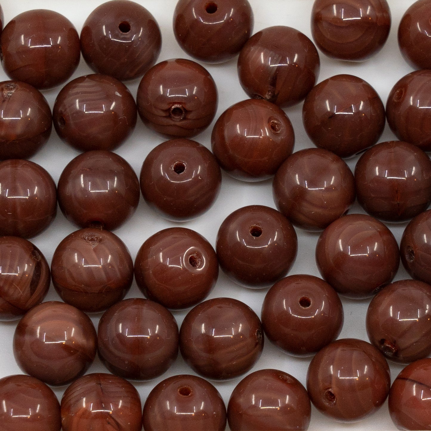 OUTLET 50 grams Round Druck Beads, 10 x 10 mm, Silk Brown (silk-brown), Glass, Czech Republic