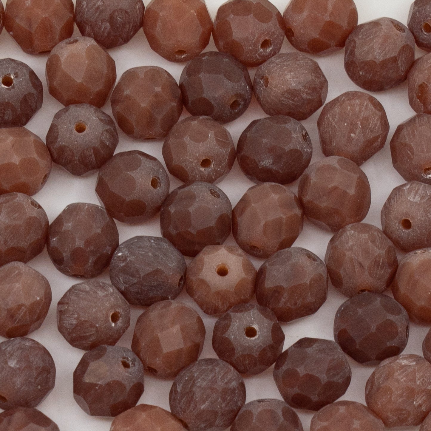 OUTLET 250g/50g Faceted Round Fire Polished Beads, 8 x 8 mm, Opal Brown Matte (12000-84100), Glass, Czech Republic