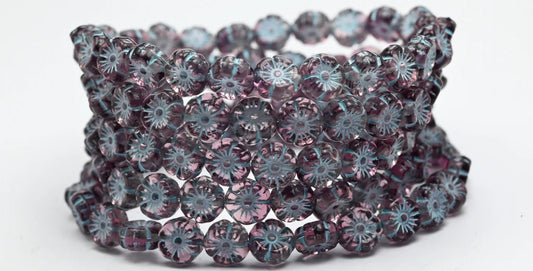 OUTLET 150 pcs Hawaiian Flower Beads, 8 x 8 mm, Transparent Light Amethyst Transparent Amethyst Light Blue Lined (20020-20080-54308), Glass, Czech Republic