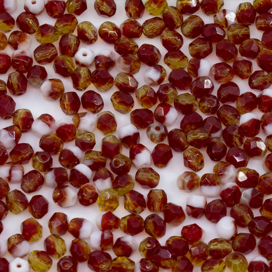 OUTLET 250g/50g Faceted Round Fire Polished Beads, 4 x 4 mm, Mixed Colors 12 (mix-12), Glass, Czech Republic