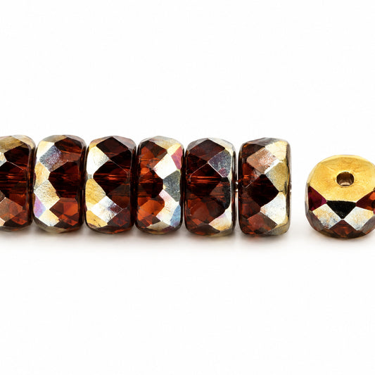 Faceted Special Cut Beads Rondelle, Transparent Brown Crystal Vitrail Medium Coating (10120-28101), Glass, Czech Republic