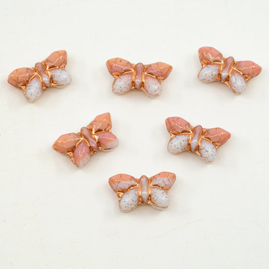 奥特莱斯 10克简约蝴蝶压制玻璃珠，20 x 12毫米，不透明粉红铜衬里 (74020-54200)，玻璃，捷克共和国