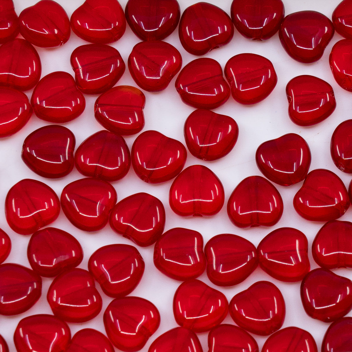 OUTLET 250g/50g Heart Beads, 6 x 6 mm, Ruby Red (90080), Glass, Czech Republic