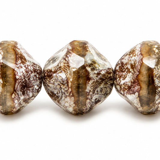 Special Cut Faceted Fire Polished Beads. Smashed, X3155 Antique Silver Patina (x3155-81002), Glass, Czech Republic