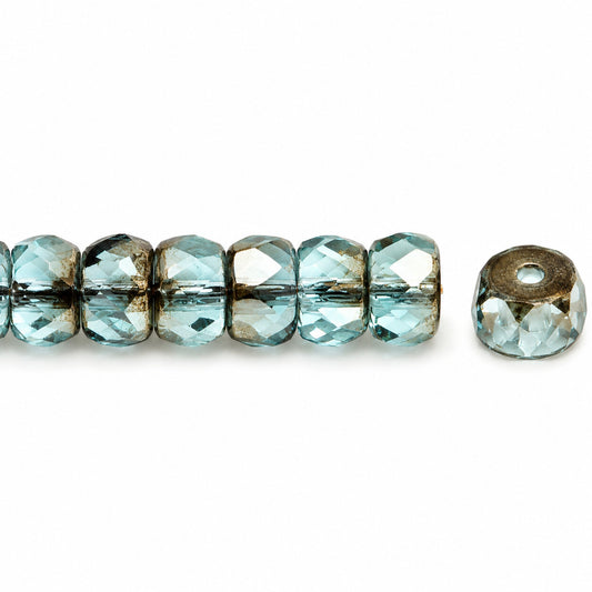 Faceted Special Cut Beads Rondelle, Transparent Aqua Crystal Bronze Capri (60010-22601), Glass, Czech Republic