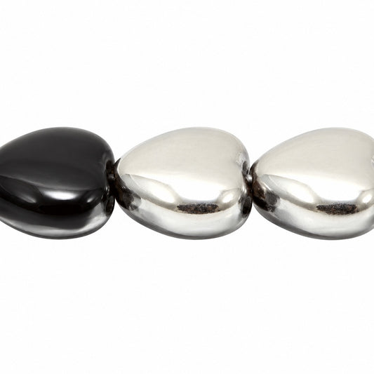 Heart Beads, Black Chrom (23980-27401), Glass, Czech Republic