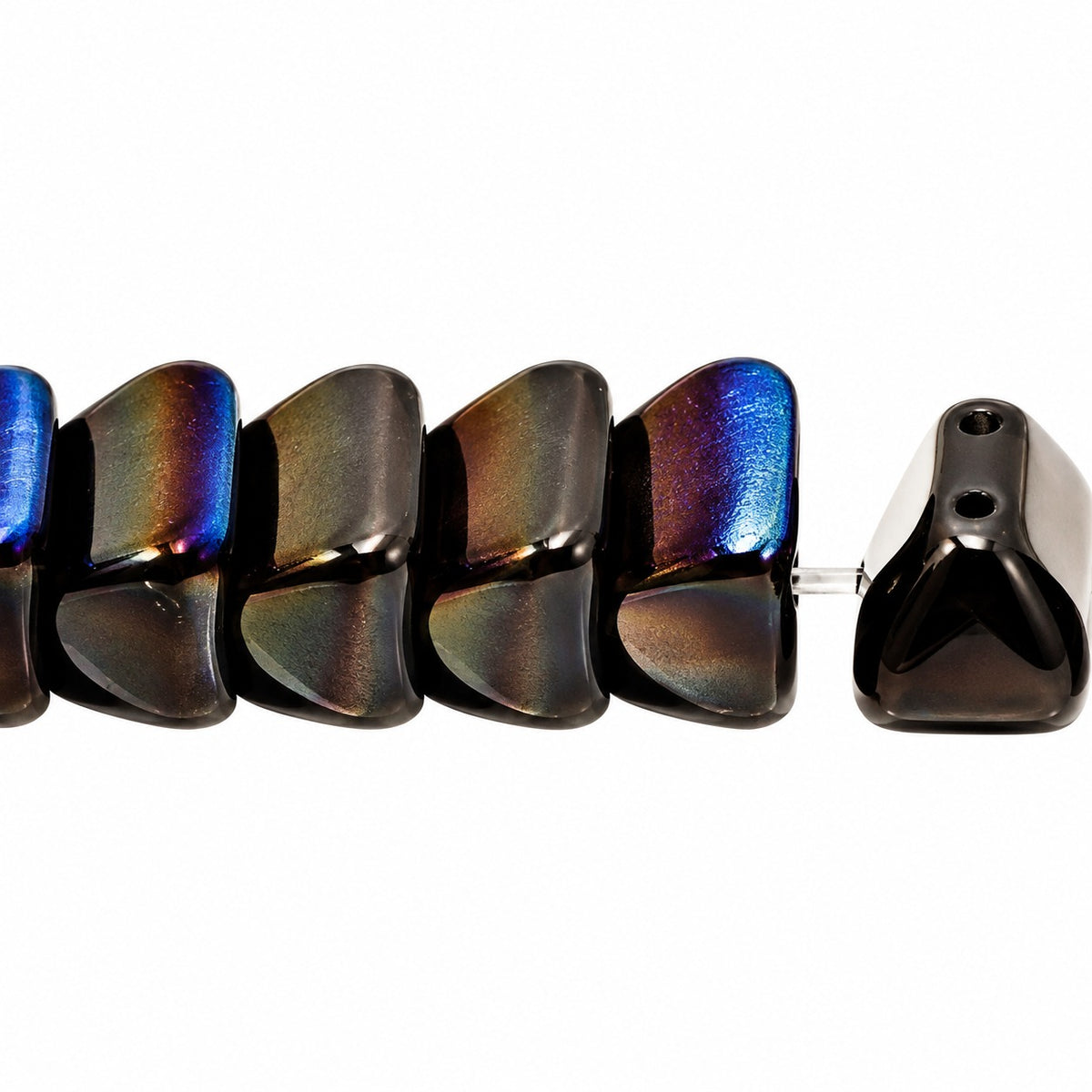 Roof 2-Hole Beads, Black 22201 (23980-22201), Glass, Czech Republic