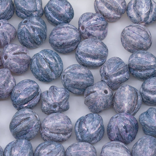 OUTLET 250g/50g Melon Beads, 10 x 10 mm, Crystal Blue Ceramic (00030-64464), Glass, Czech Republic