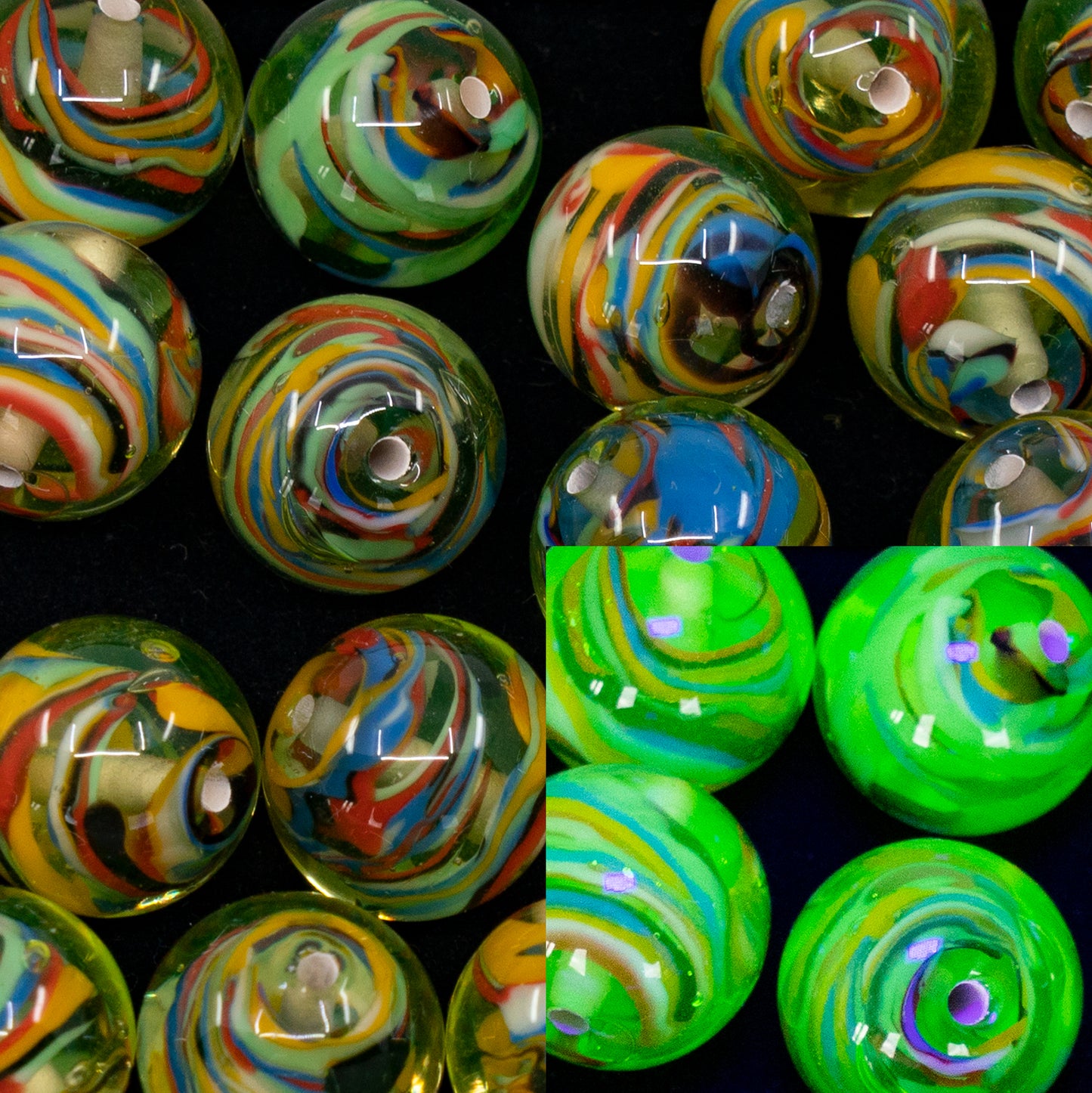 OUTLET 1 pcs Lampwork Round Beads, 12 x 12 mm, Transparent Yellow Multicolor (80130-multicolor), Glass, Czech Republic