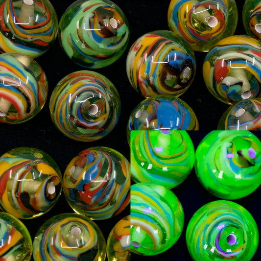 OUTLET 1 pcs Lampwork Round Beads, 12 x 12 mm, Transparent Yellow Multicolor (80130-multicolor), Glass, Czech Republic