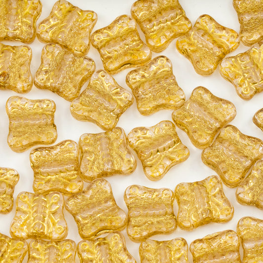 OUTLET 250 grams Pressed Beads Butterflies, 12 x 12 mm, Transparent Pink Gold Lined (70100-54302), Glass, Czech Republic