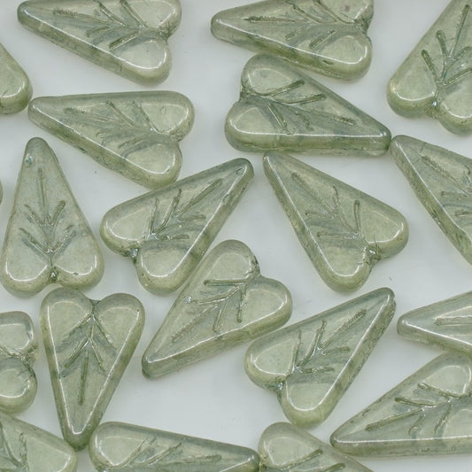 OUTLET 250g/50g Heart Leaf Bead, 16 x 11 mm, Crystal Luster Green Full Coated (00030-14457), Glass, Czech Republic