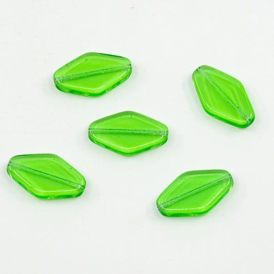OUTLET 10 克扁平菱形珠，22 x 12 毫米，透明绿色（50100），玻璃，捷克共和国
